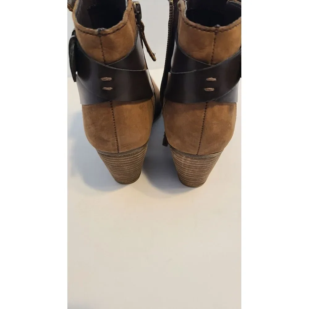 Franco Sarto Boots Womens 6 M Huette Ankle Booties Block Heels Zip Brown Leather